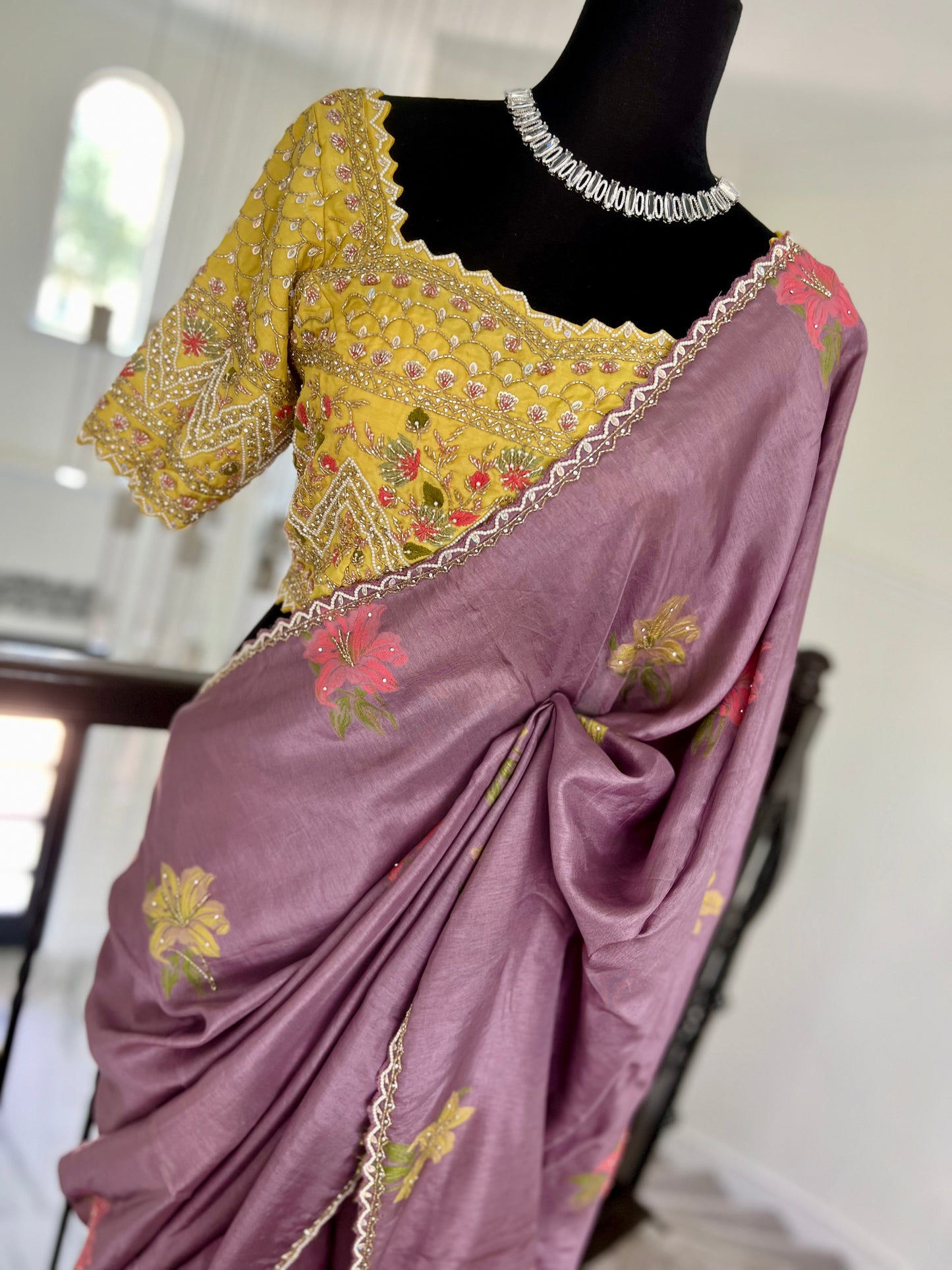 Chinnon Silk Saree with Handwork Blouse