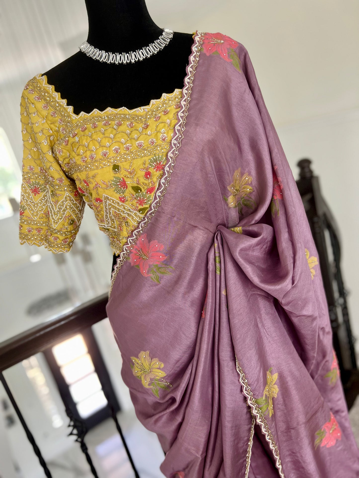 Chinnon Silk Saree with Handwork Blouse