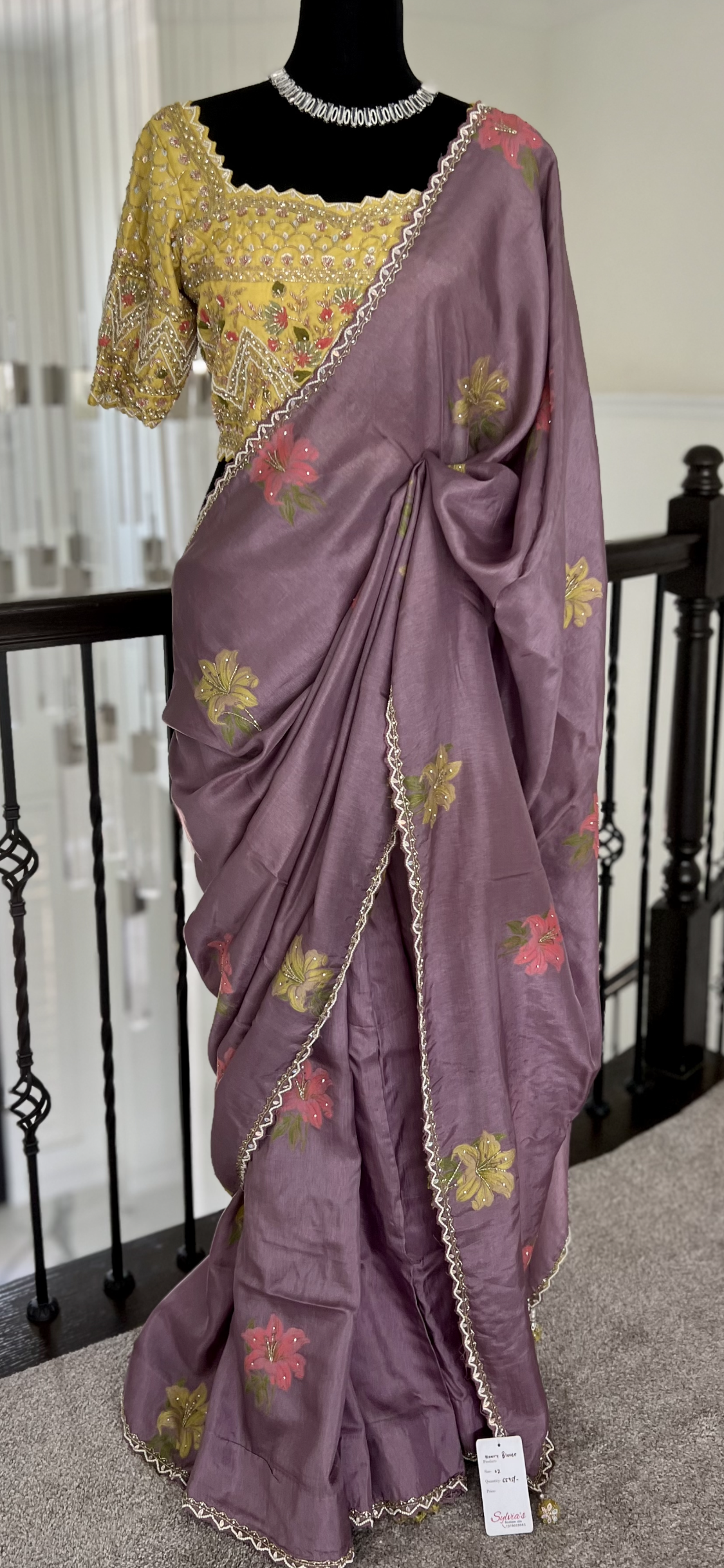 Chinnon Silk Saree with Handwork Blouse